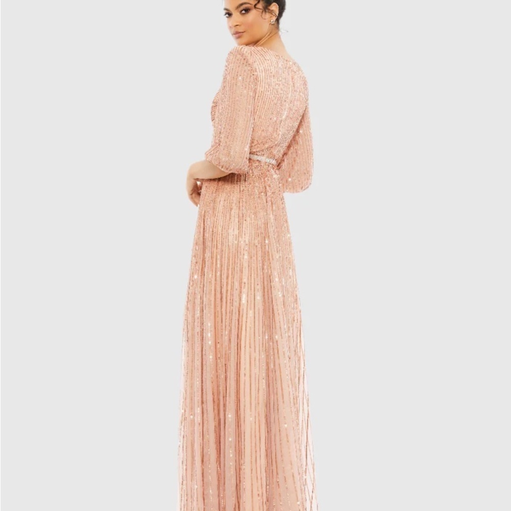 Mac Duggal 5509 NWT SEQUINED WRAP OVER 3/4 SLEEVE GOWN - Picture 3 of 7
